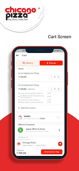 Chicago Pizza App Cart Screen